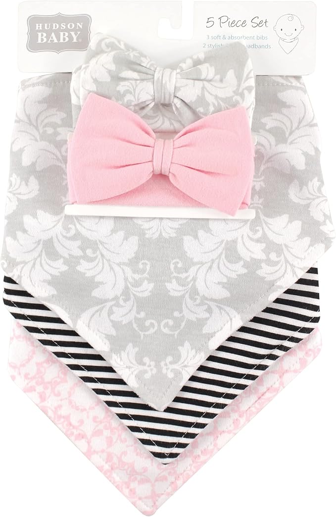 Hudson Baby Unisex Baby Cotton Bib and Headband Set - Image 2