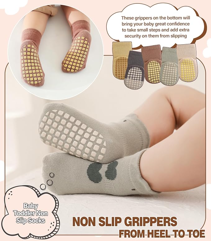 LANLEO Baby Toddler Socks with Grips Baby Toddlers Girls Boys Non Slip Grip - Image 2
