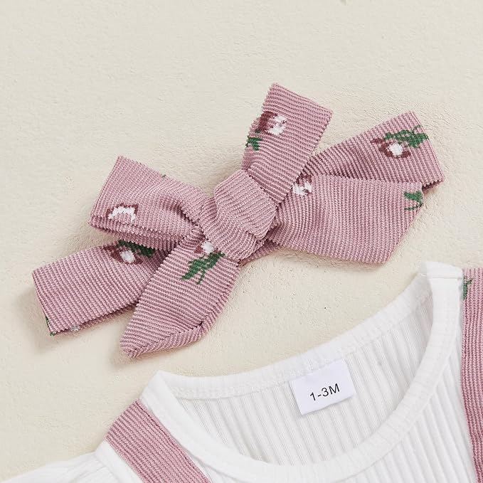 Newborn Baby Girl Clothes Ruffle Sleeve Jumpsuit Corduroy Floral - Image 4