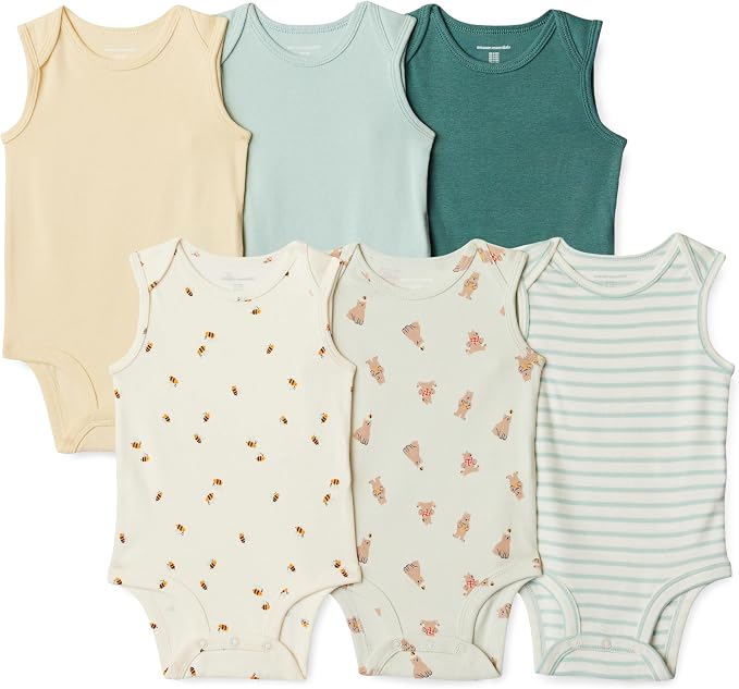 Amazon Essentials Unisex Babies' Sleeveless Cotton Rib Bodysuits by AmazonEssentials