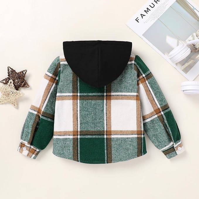 YOUNGER STAR Toddler Kids Boys Girls Flannel Hooded Plaid Shirt Button Baby Red - Image 3