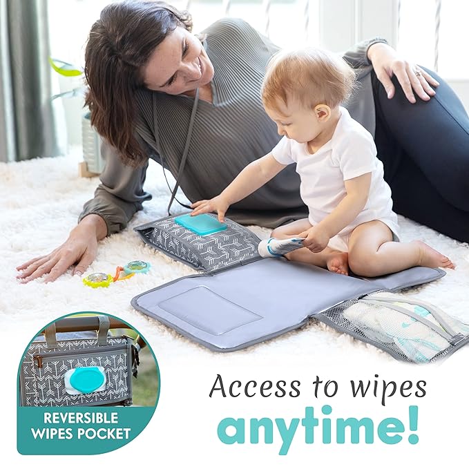 Kopi Baby Portable Diaper Changing Pad - Baby Diaper Changer Travel Bag with Wipes Pocket, Smart Design Portable Changing Mat, Infant Travel Station Kit, Gift for Newborn Girl & Boy - Modern
