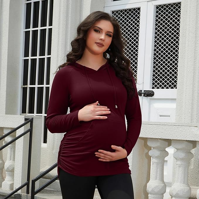 GINKANA Maternity Hoodie Long Sleeves Shirts Casual Maternity Top Pregnancy Sweatshirt Casual Clothes