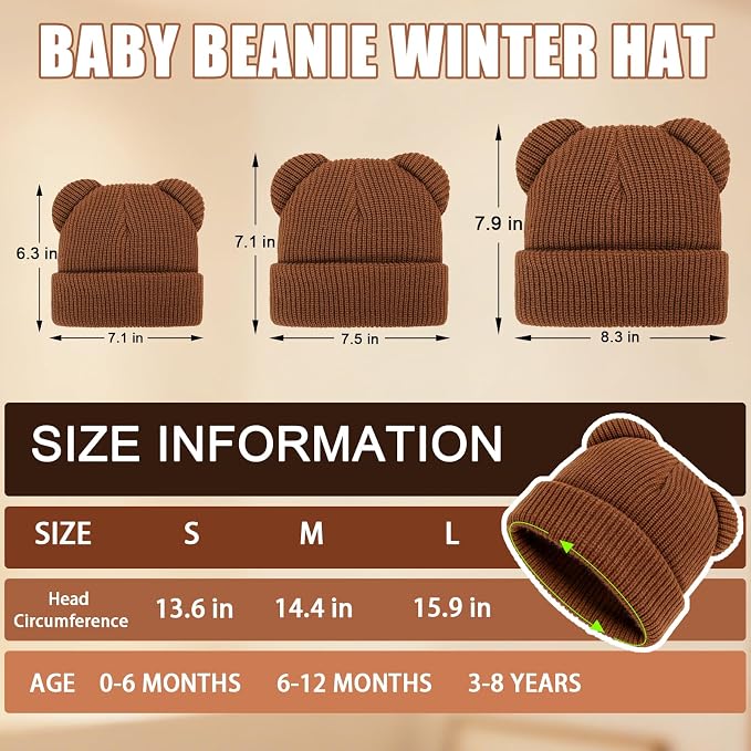 Baby Beanie Cute Toddler Winter Hat 3 Pack Soft Double Layers Knit Warm Cap - Image 5