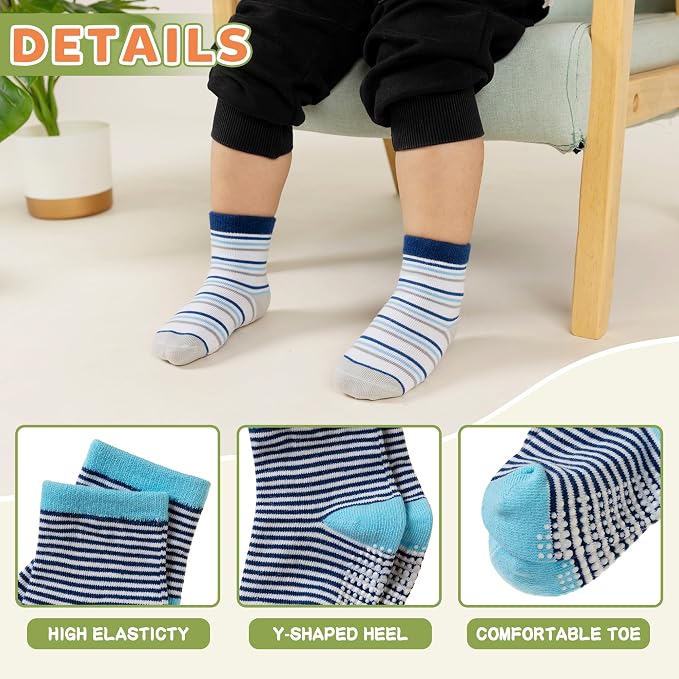 Toddler Non Slip Grips Socks Kids Anti Skid Baby Boys Girls Cotton Crew Socks - Image 4