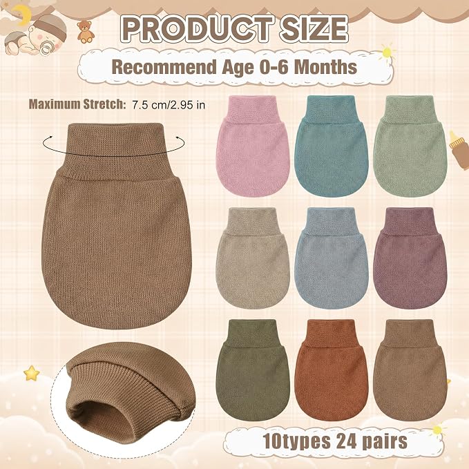 Geyoga 24 Pairs Newborn Baby Mittens No Scratch - Image 2
