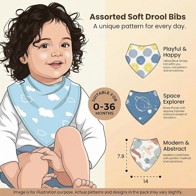 Soft Cotton Bandana Bibs, Absorbent Triangular Drool Bibs - Image 7