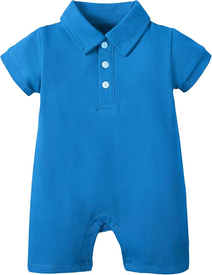 DEFAHN Baby Boy Polo Romper Short Sleeve Collared One-Piece Outfit 0-24M by DEFAHN