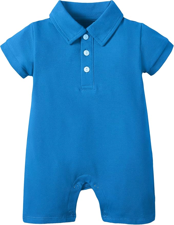 DEFAHN Baby Boy Polo Romper Short Sleeve Collared One-Piece Outfit 0-24M by DEFAHN