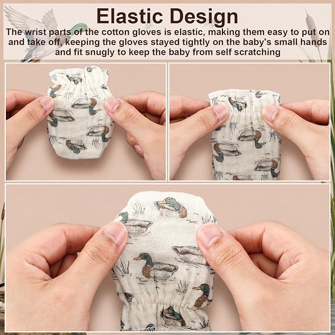 Chicingyou Muslin Baby Mittens for Newborn 100% Cotton No Scratch Boho/Mallard - Image 4