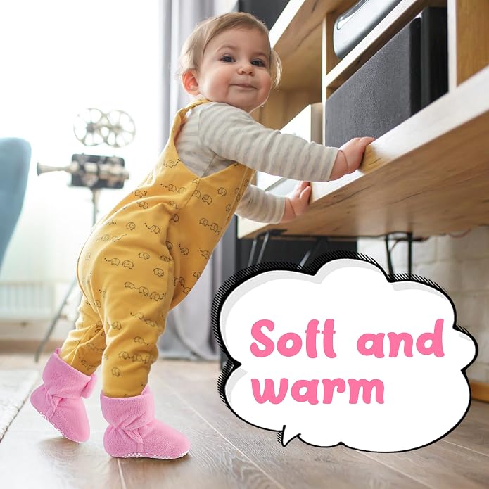 Pro Goleem Fleece Baby Booties, Warm Cozy Baby Slippers, Stay On Sock Shoes - Image 2