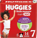 Huggies Size 7 Baby Diapers, Little Movers HuggFit 360° Baby Diapers with 360° Waistband, Size 7 (41+ lbs), 14 Count, Packaging May Vary