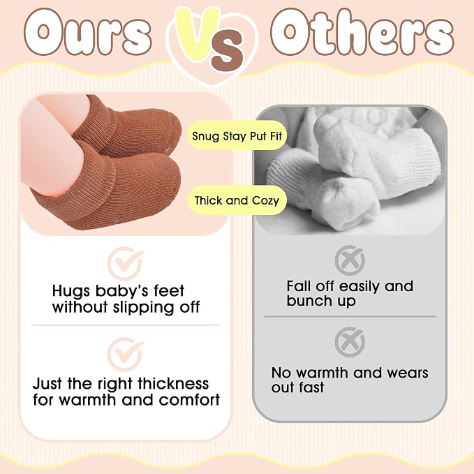 8 Pairs Newborn Socks Thick Cotton Terry Turn Cuff Baby Socks 0-6 Months Cute - Image 3