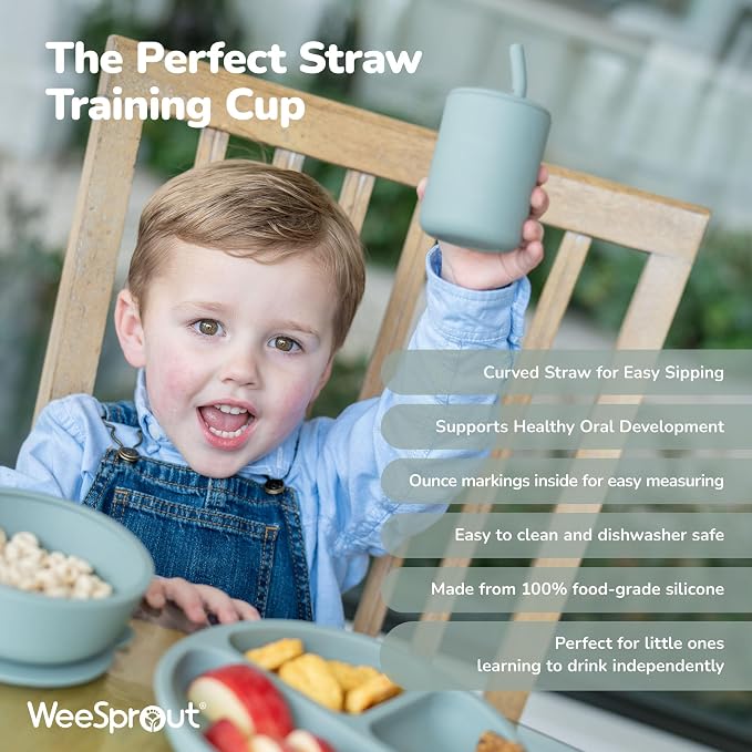 WeeSprout Baby Led Weaning Bundle, Silicone Suction Bowl, Bib & Cup, Develops - Image 6