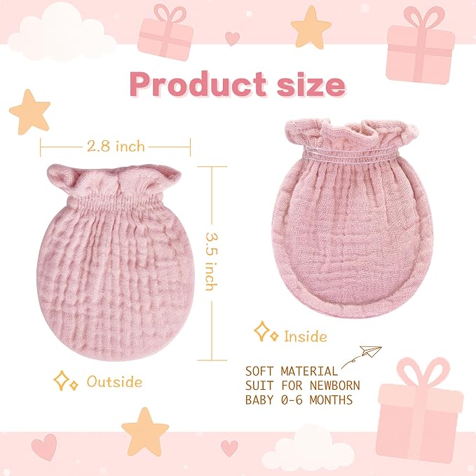 Pro Goleem Muslin Baby Mittens for Newborn, 100% Cotton No Scratch Soft - Image 6