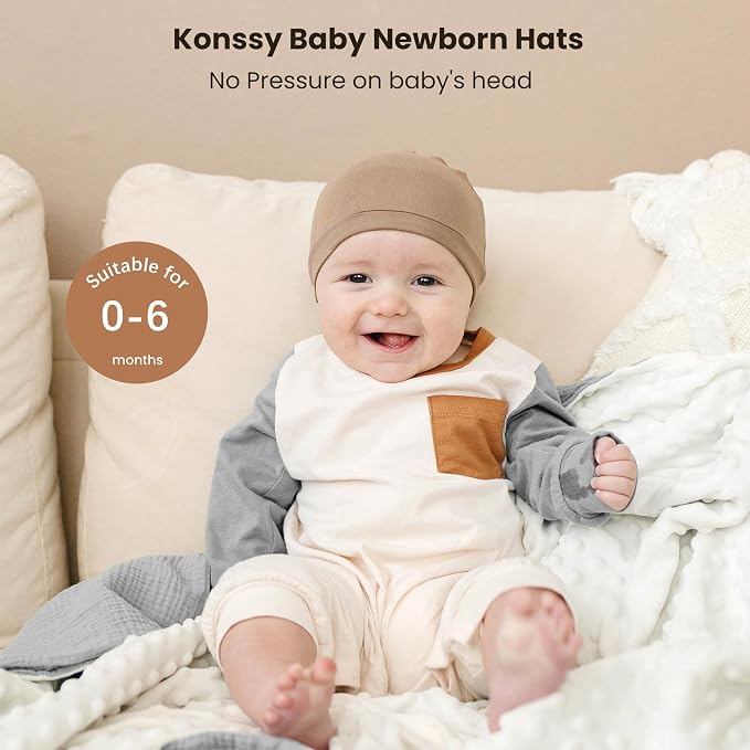 Konssy 6 Pack Baby Newborn Hats, Soft Beanie Hat - Image 2