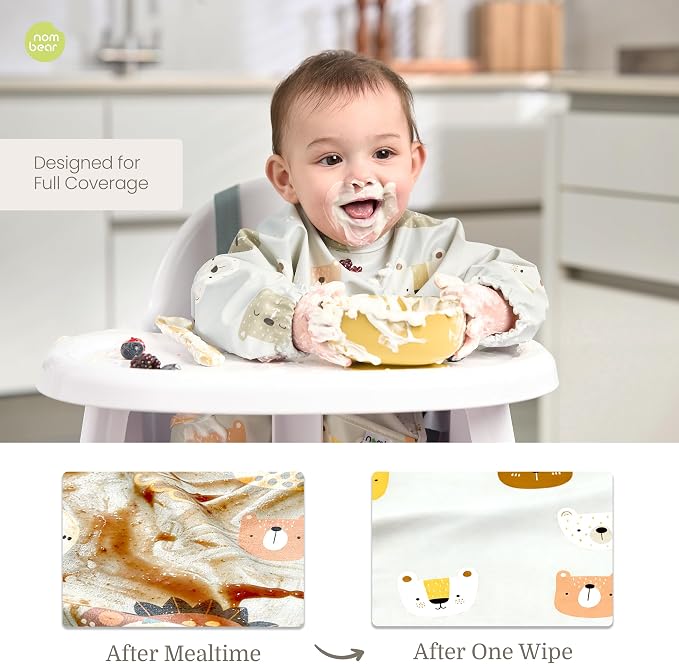 Waterproof Smock Baby Bibs for Eating | Long Sleeve Bib for Baby Led Weaning - Image 2