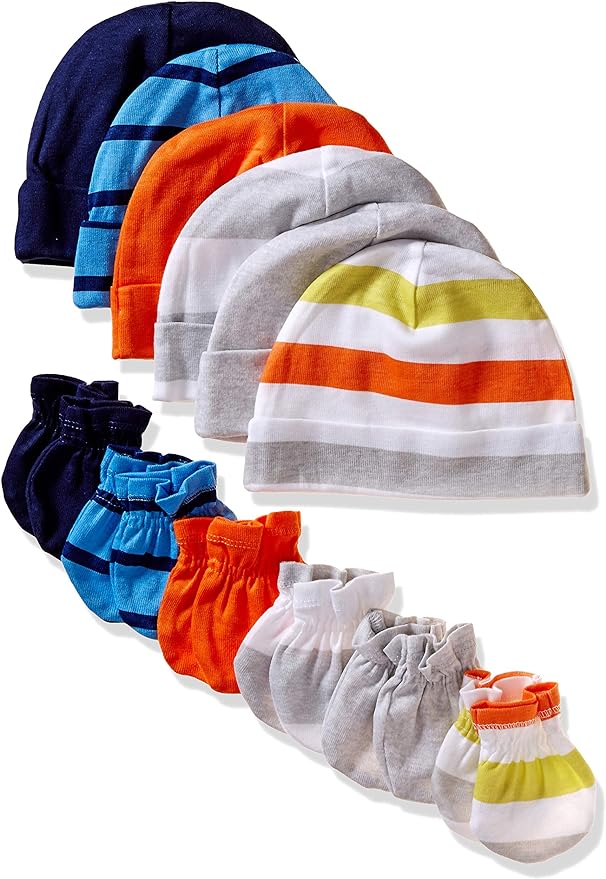 Onesies Brand Baby 12 Piece Cap and Mitten Set | Six cotton caps and six mitten by OnesiesBrand