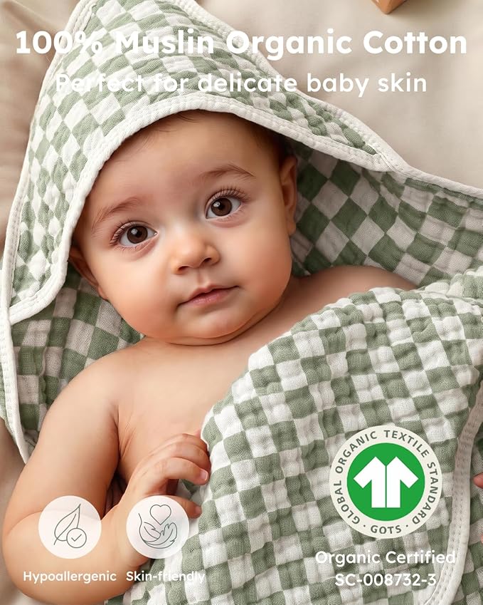 Yoofoss Hooded Baby Bath Towels 2 Pack 100% Muslin Organic Cotton - Image 6