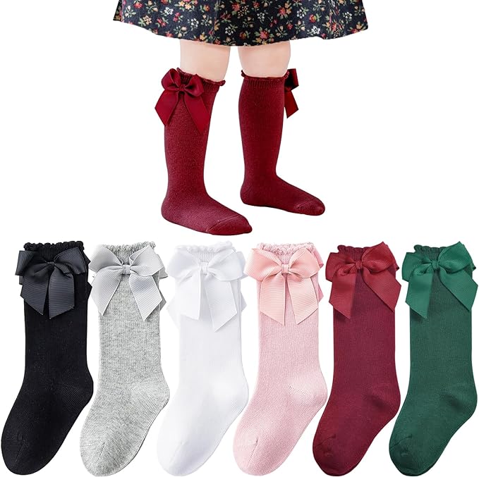 Baby Knee High Socks Infant Toddler Bow Ruffled Cotton Long Socks Stockings by Miniangel