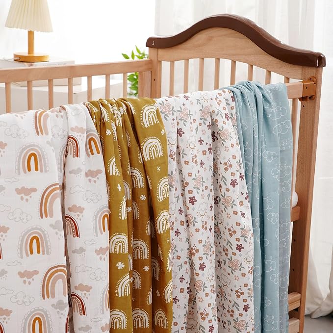 4 Set Muslin Swaddle Blankets Receiving Blanket - Image 3