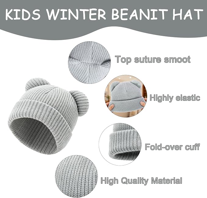 Baby Beanie Cute Toddler Winter Hat 3 Pack Soft Double Layers Knit Warm Cap - Image 4