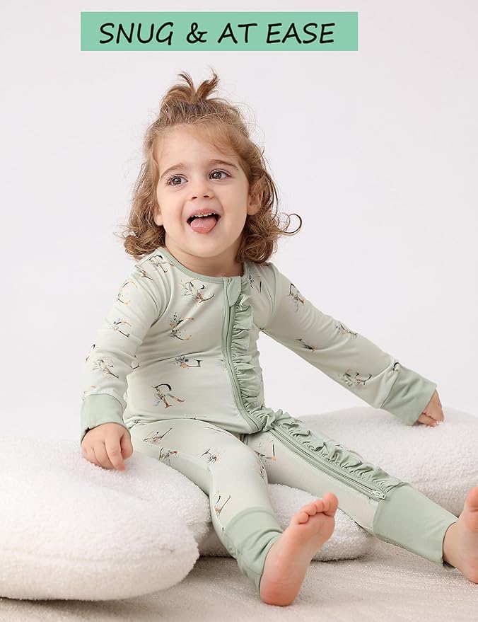 JunNeng Baby Girl Viscose from Bamboo Sleeper with Mitten Cuffs, 2 Way Zipper Romper, Sleep N' Play Pajamas 0-18 Months