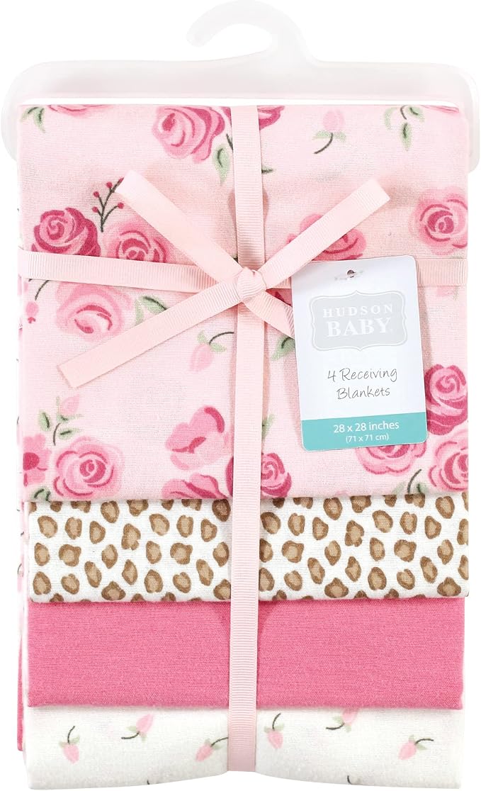 Hudson Baby Unisex Baby Cotton Flannel Receiving Blankets, Blush Rose, One Size - Image 2