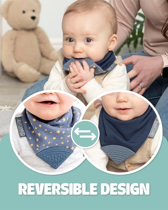Cheeky Chompers Neckerchew Teething Bib, 2-in-1 Bandana Style Bib w/Food Grade - Image 3