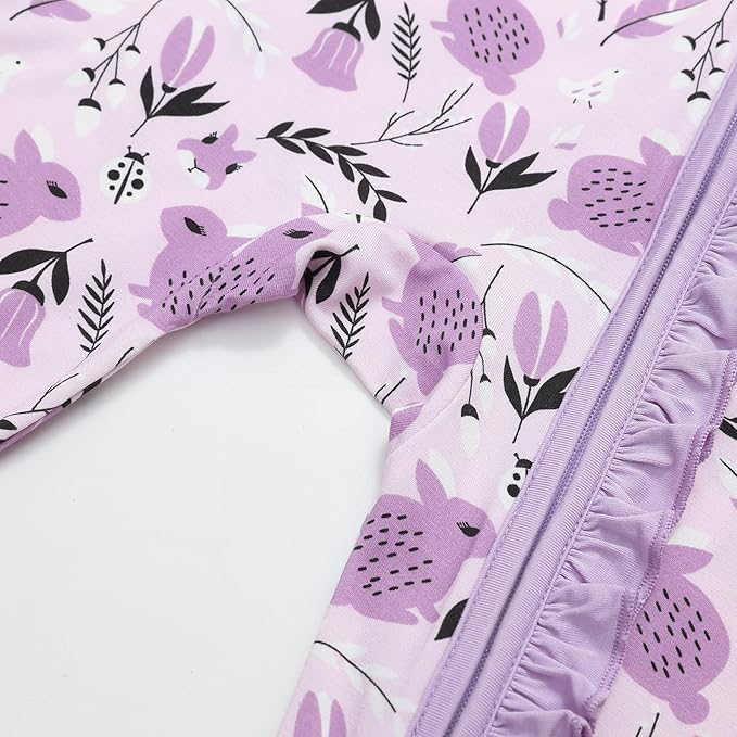 JunNeng Baby Girl Viscose from Bamboo Sleeper with Mitten Cuffs, 2 Way Zipper Romper, Sleep N' Play Pajamas 0-18 Months