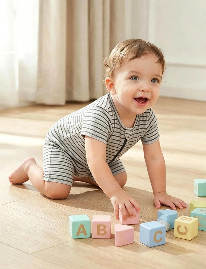 Jimonda Baby Romper Short Sleeve 2-Way Zipper Pajamas Cotton | 2-Pack, One Piece - Image 3