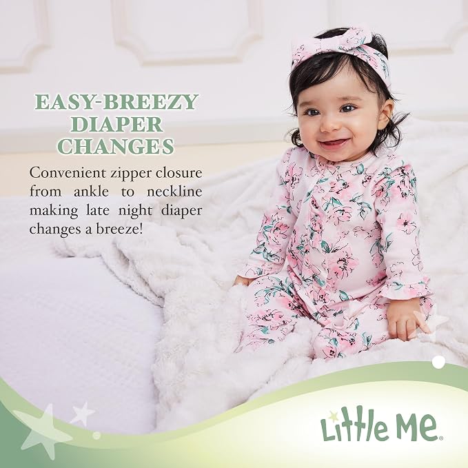 Little Me Clothes for Baby Girls 100% Cotton 2Pc Zipper Closure Footie and - Image 4