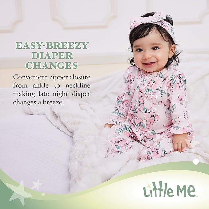 Little Me Clothes for Baby Girls 100% Cotton 2Pc Zipper Closure Footie and - Image 3