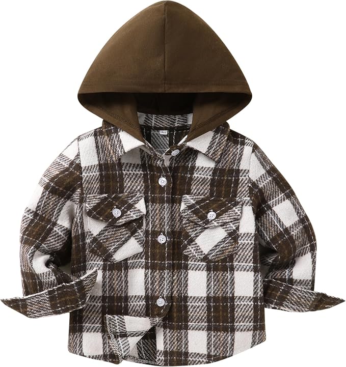 YOUNGER STAR Toddler Kids Boys Girls Flannel Hooded Plaid Shirt Button Baby Red by YOUNGER+STAR