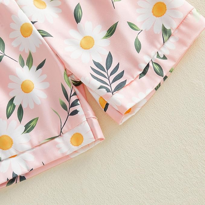 Kuriozud Toddler Baby Girl Pajamas Set Summer Floral Short Sleeve Button Down - Image 8