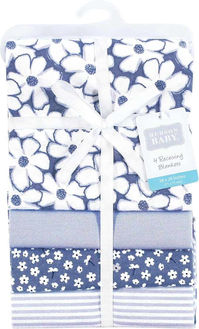 Hudson Baby Unisex Baby Cotton Flannel Receiving Blankets 4-Pack, One Size - Image 2