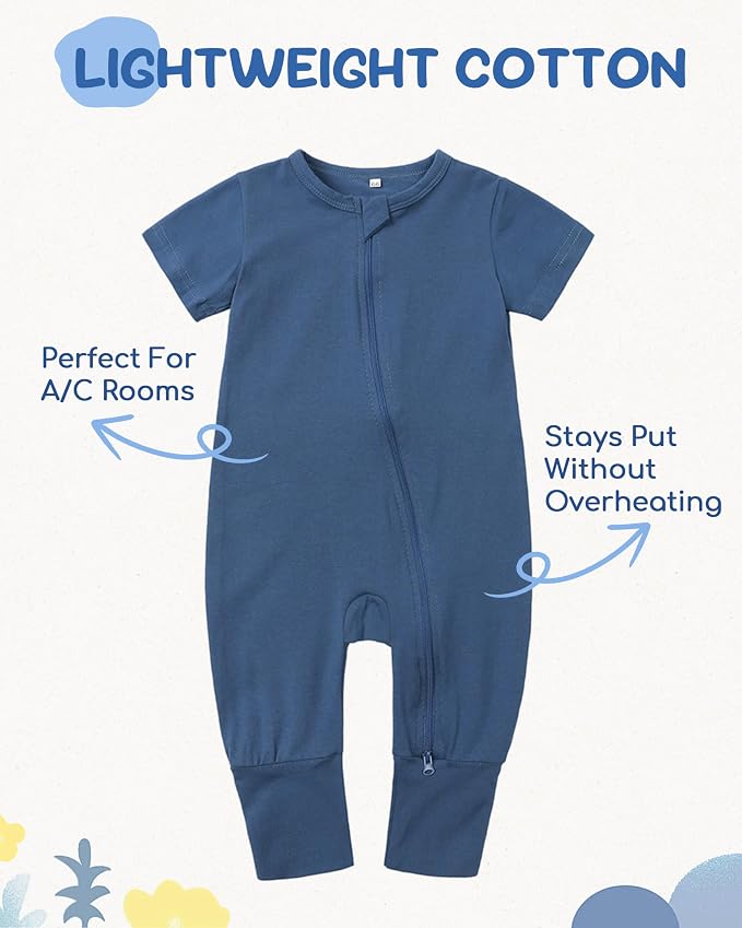 Baby Boy Girl Infant Rompers Short Sleeve Cotton Zipper Footless Summer - Image 2