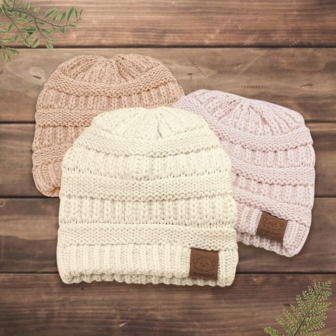 3-Pack Baby Beanies for Boys, Girls - Stretchy Knit Baby Hats, Cute Newborn & Toddler Winter Hat, Soft & Warm Infant Beanie 6-36 Months (Pale, M)