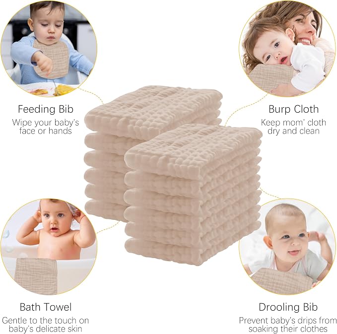 Lovely Care 12 Pack Muslin Burp Cloths 100% Cotton Muslin Cloths Large - Image 4