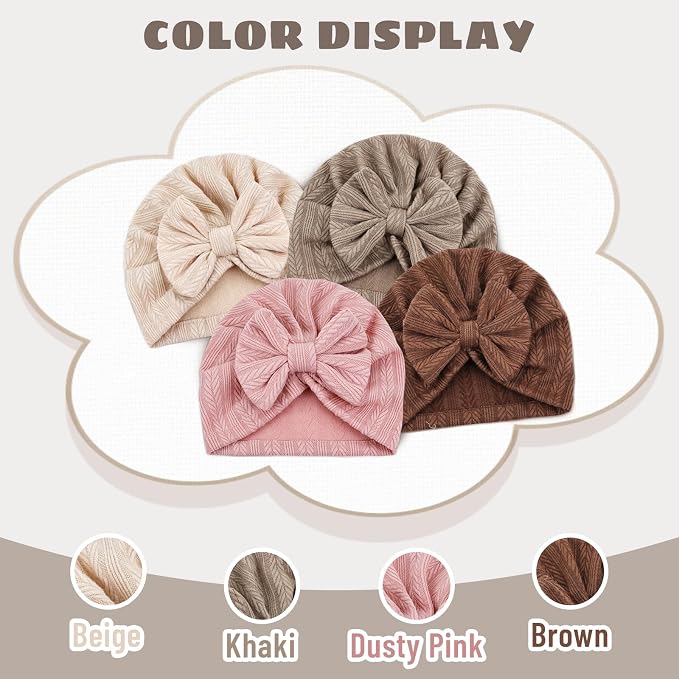Cinaci 4 Pieces Baby Girls Turban Hats - Image 4