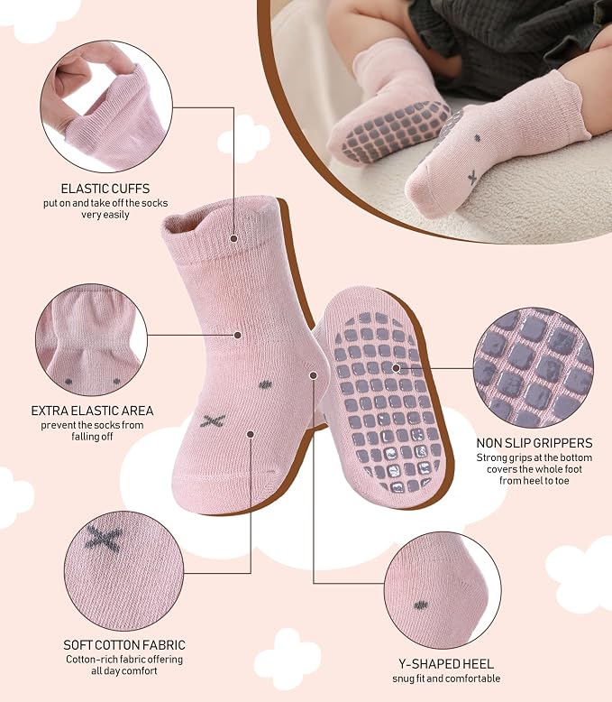 LANLEO Baby Toddler Socks with Grips Baby Toddlers Girls Boys Non Slip Grip - Image 4