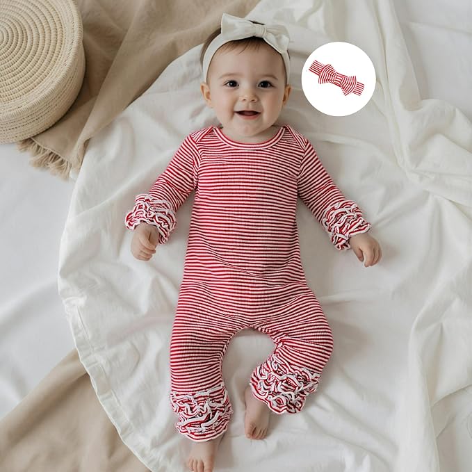 Newborn Baby Girl Clothes Jumpsuit Ruffle Romper Bodysuit Pants Headband - Image 2