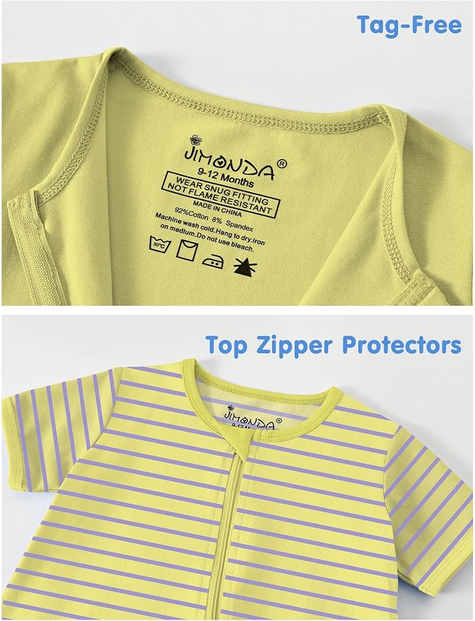 Jimonda Baby Romper Short Sleeve Cotton Pajamas 2-Way Zipper - Image 4