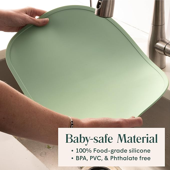 Simka Rose Silicone Baby Placemats That Stick to Table - Non Slip with Raised Edges - For Toddlers and Kids - Dishwasher Safe (Sage)