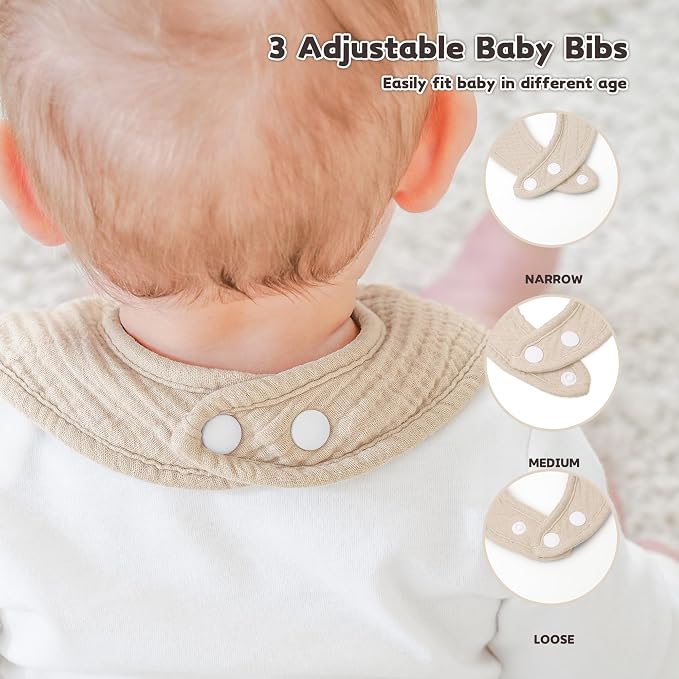 Susurration Muslin Baby Bibs 8 Pack Bandana Drool Bibs, Soft Square Adjustable - Image 4
