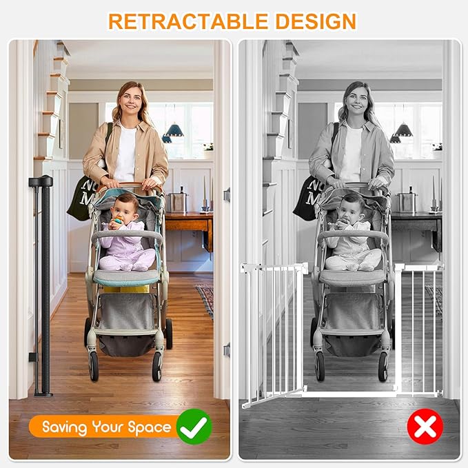 71 Inch Retractable Baby Gates Extra Wide, 41 Inch Reinforced Extra Tall Gate Mesh Safety Gate for Kids Pets, Retractable Dog Gate Baby Retractable Gate for Stair Hallway Doorway Indoor Outdoor, Black