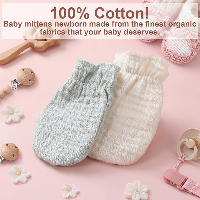 Chicingyou Muslin Baby Mittens for Newborn 100% Cotton No Scratch Boho/Mallard - Image 5