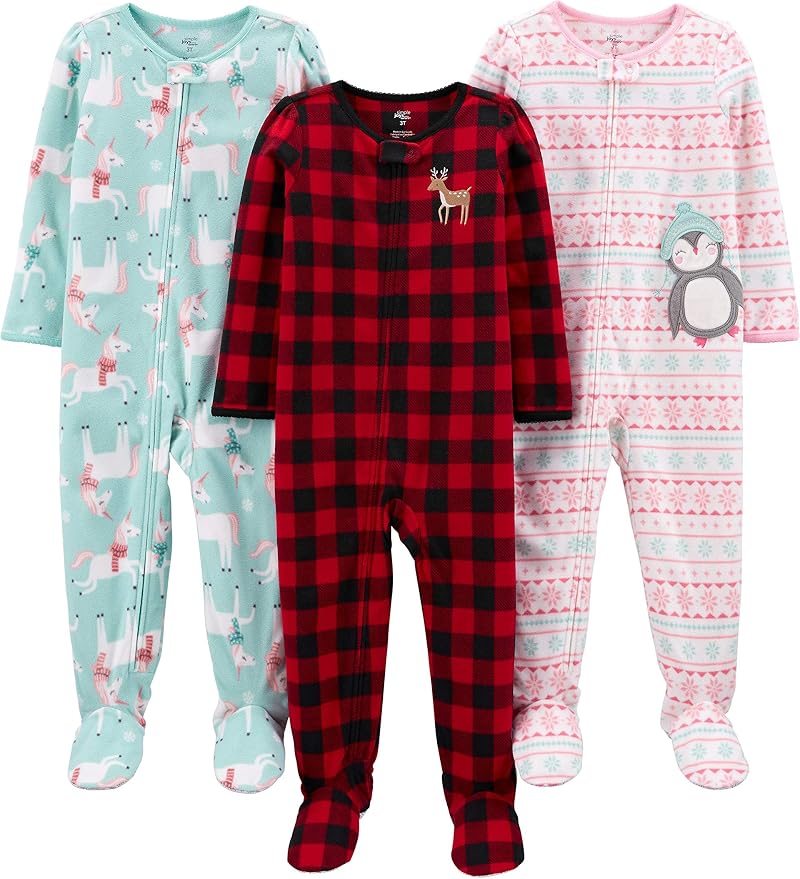 Simple Joys by Carter's Girls Loose-Fit Flame Resistant Fleece Footed Pajamas by SimpleJoysbyCarters