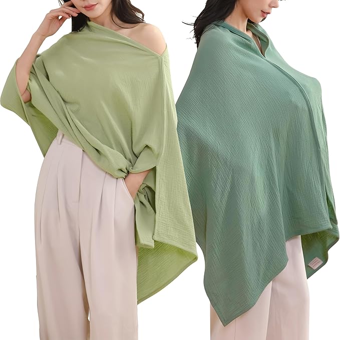 2-Pack Nursing Covers for Breastfeeding, 100% Organic Cotton Muslin Breastfeeding Cover, Multi-Use Nursing Scarf, Car Seat Canopy, Stroller Cover, Soft Breathable Baby Blanket Green