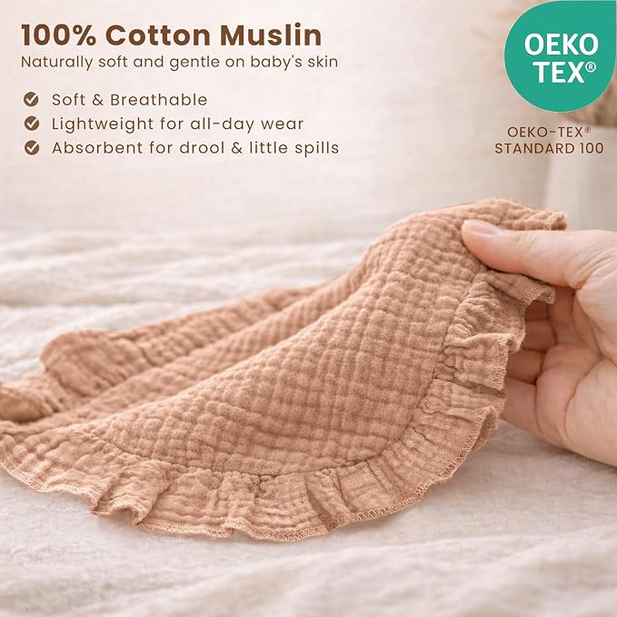 Konssy 3-Pack Muslin Baby Girl Bibs, 100% Cotton - Image 3